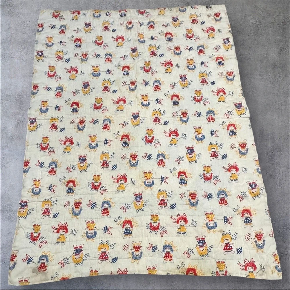 Vtg Hand‎ Stitched Quilt Rocking Horse Pattern Baby Crib 38X35 Wall Hanging READ